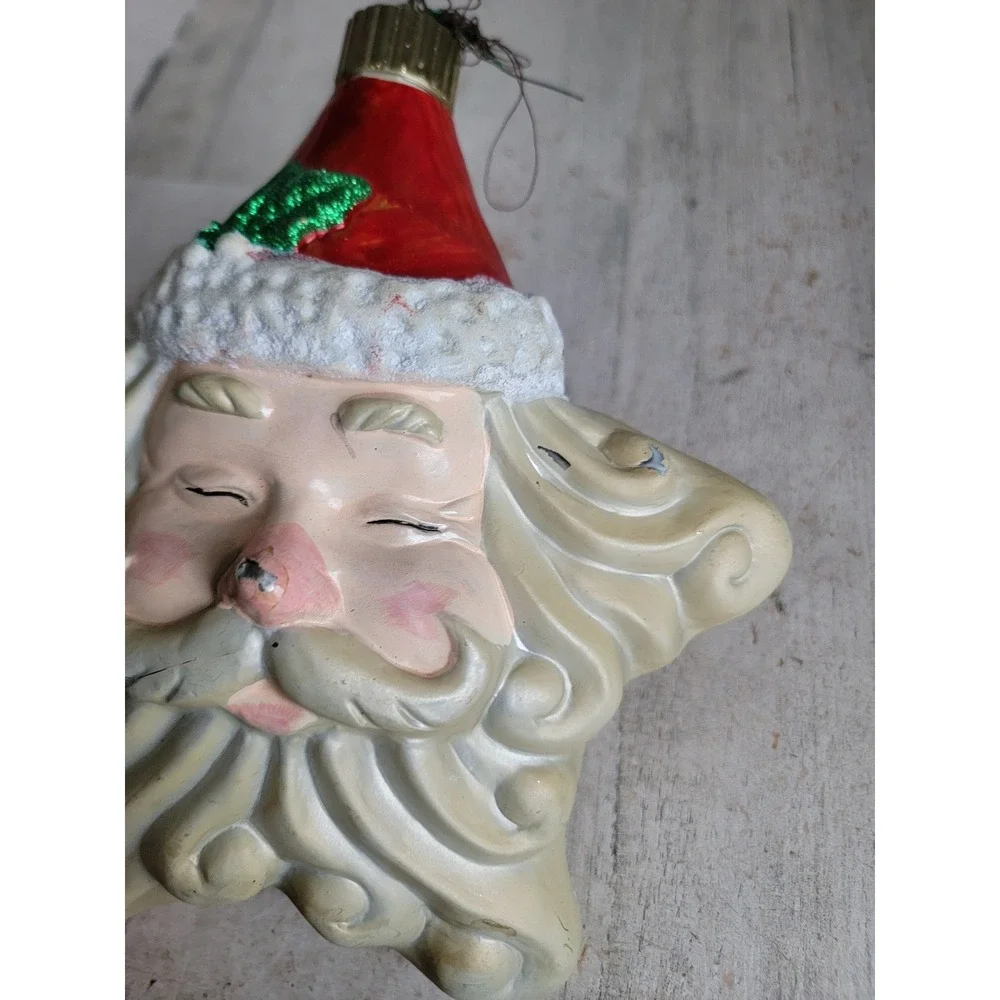 Santa AS IS vintage star large ornament blow mold Xmas mistletoe glitter unique